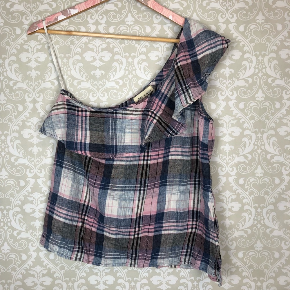 Anthro Cloth & Stone One Shoulder Top Tank Plaid